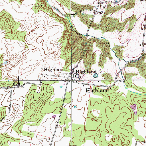 Topographic Map of Highland Church, TN