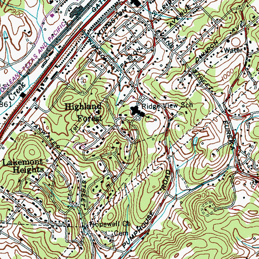 Topographic Map of Highland Forest, TN