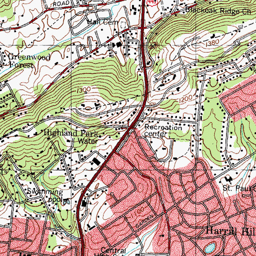 Topographic Map of Highland Park, TN
