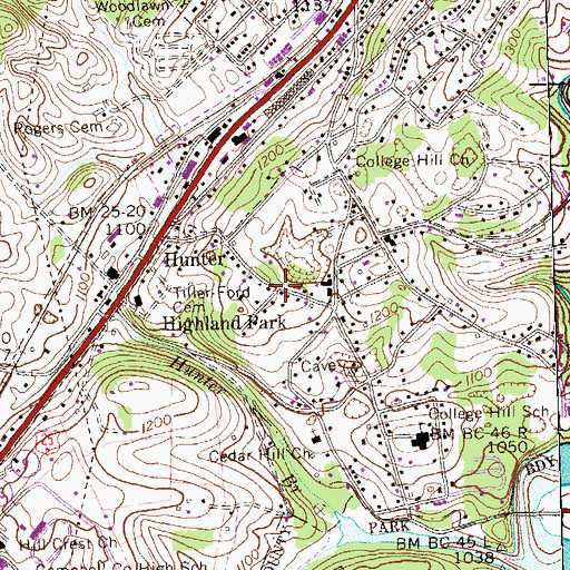 Topographic Map of Highland Park, TN