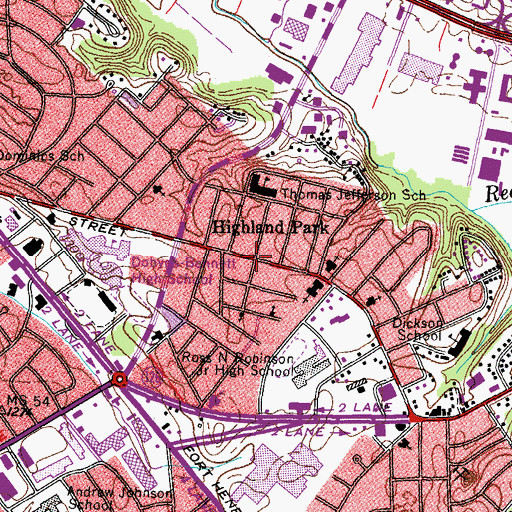 Topographic Map of Highland Park, TN