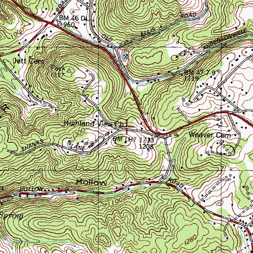 Topographic Map of Highland View Church, TN