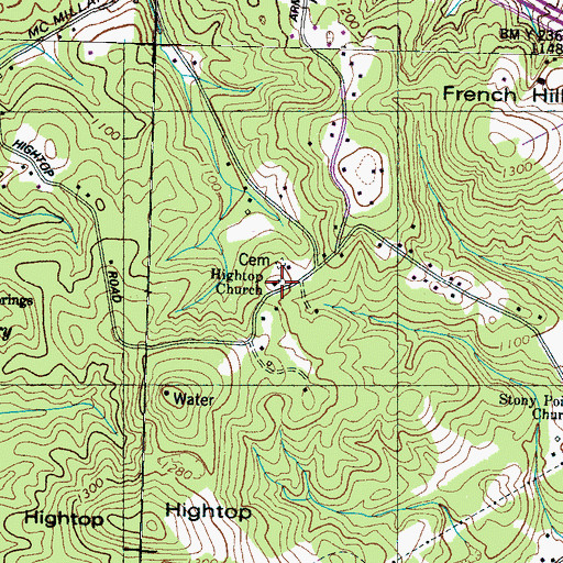 Topographic Map of Hightop Church, TN