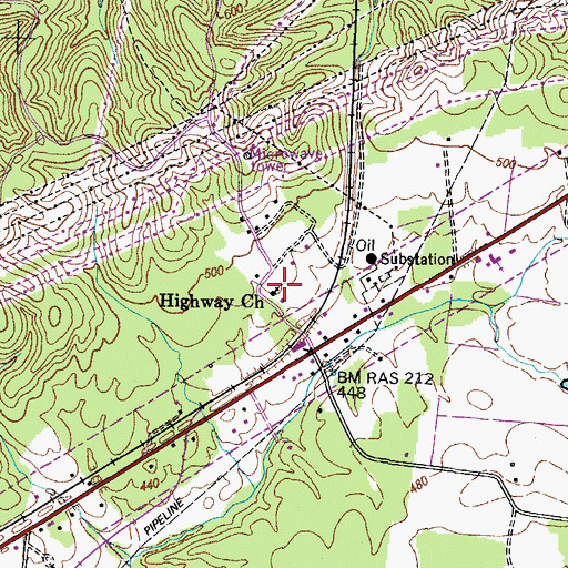 Topographic Map of Highway Church, TN