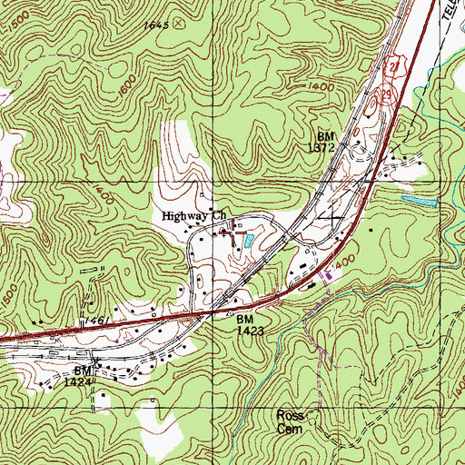 Topographic Map of Highway Church, TN