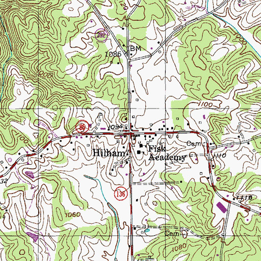 Topographic Map of Hilham, TN
