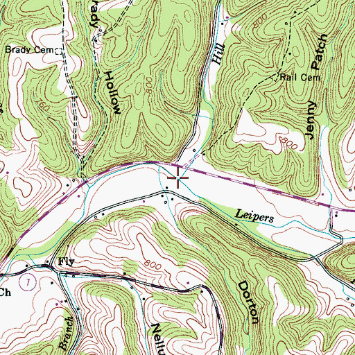 Topographic Map of Hill Branch, TN