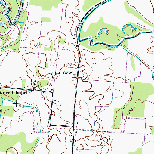Topographic Map of Hill Cemetery, TN