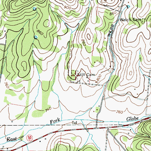Topographic Map of Hill Cemetery, TN