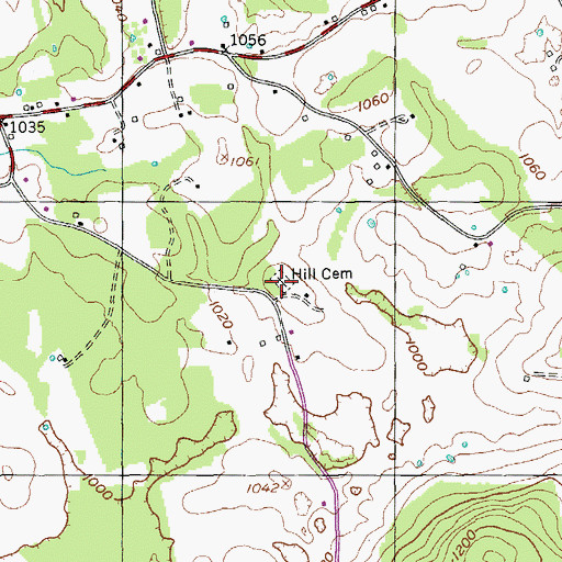 Topographic Map of Hill Cemetery, TN