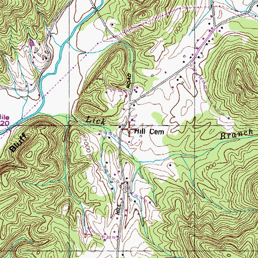 Topographic Map of Hill Cemetery, TN