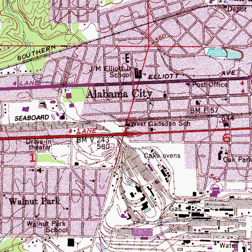 Topographic Map of West Gadsden School, AL