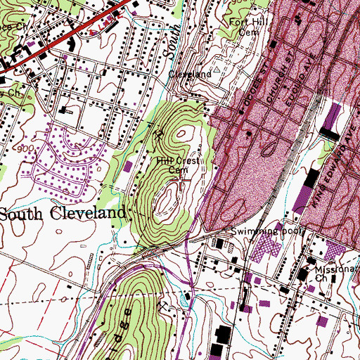 Topographic Map of Hill Crest Cemetery, TN