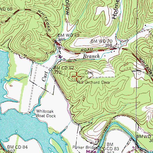 Topographic Map of Hill Orchard Cemetery, TN