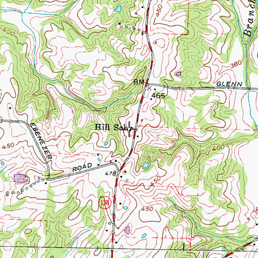 Topographic Map of Hill School, TN