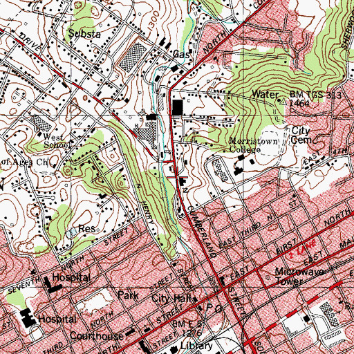Topographic Map of Hill School, TN