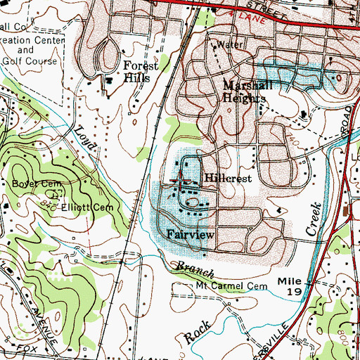 Topographic Map of Hillcrest, TN