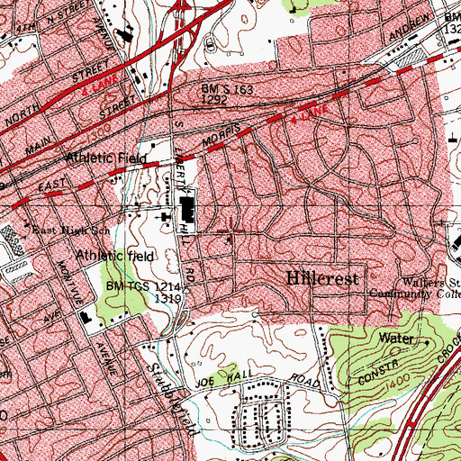 Topographic Map of Hillcrest, TN