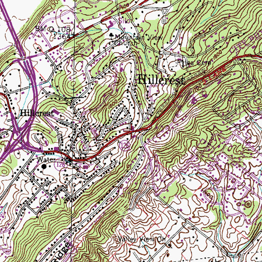 Topographic Map of Hillcrest, TN