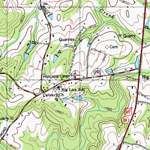 Topographic Map of Hillcrest Cemetery, TN