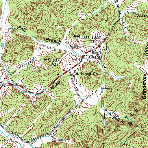 Topographic Map of Hillcrest Church, TN