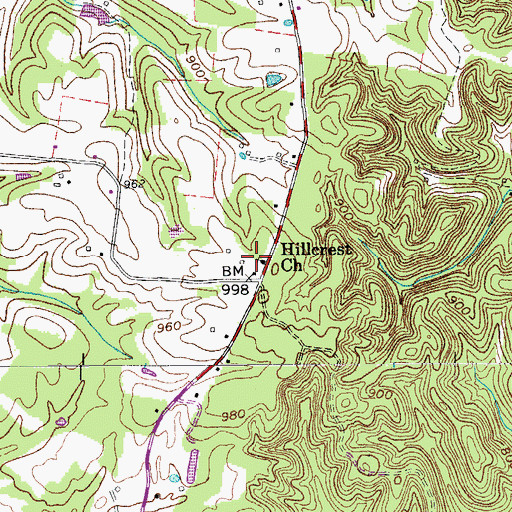 Topographic Map of Hillcrest Church, TN