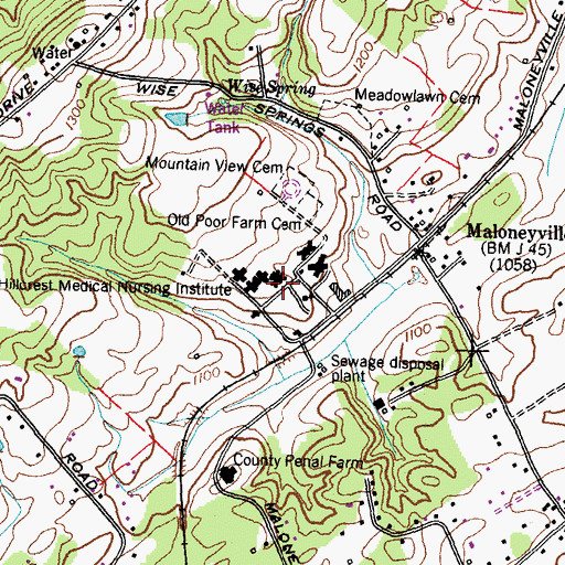 Topographic Map of Hillcrest Medical Nursing Institute, TN