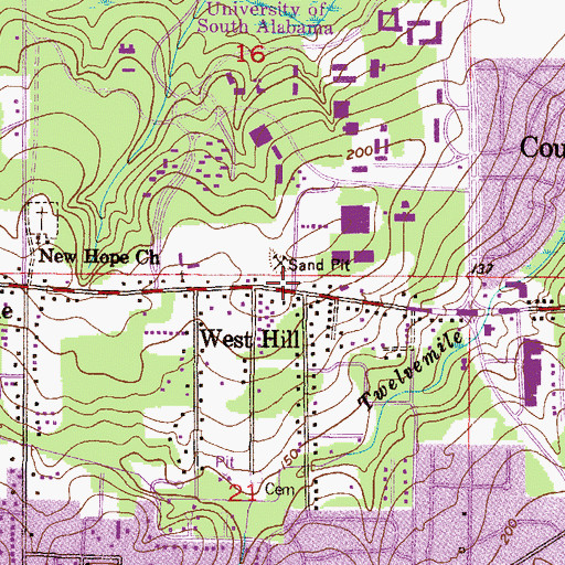 Topographic Map of West Hill, AL
