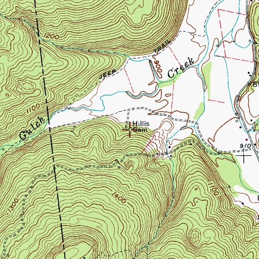 Topographic Map of Hillis Cemetery, TN