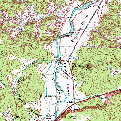 Topographic Map of Hills Creek, TN