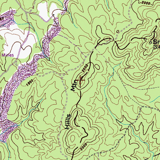 Topographic Map of Hills Mountain, TN
