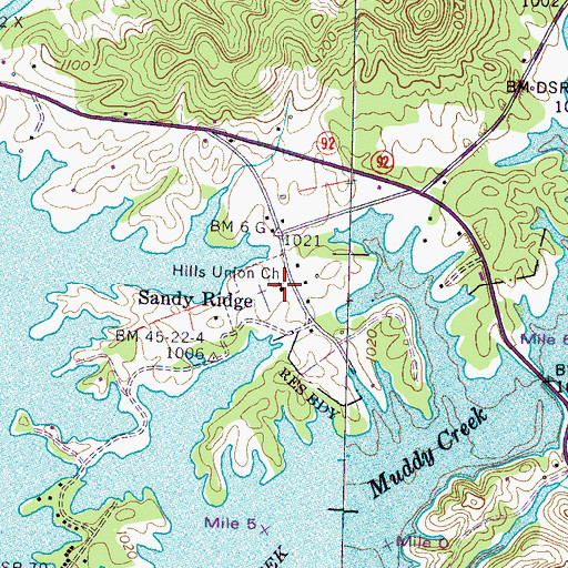 Topographic Map of Hills Union Church, TN