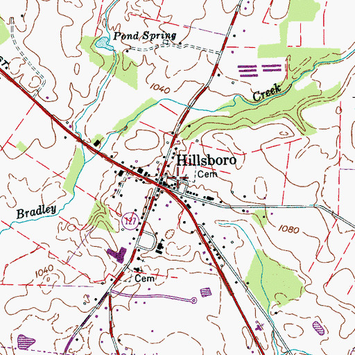 Topographic Map of Hillsboro, TN