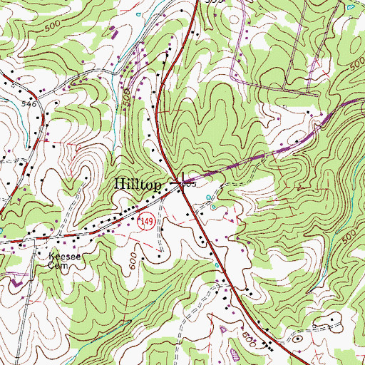 Topographic Map of Hilltop, TN