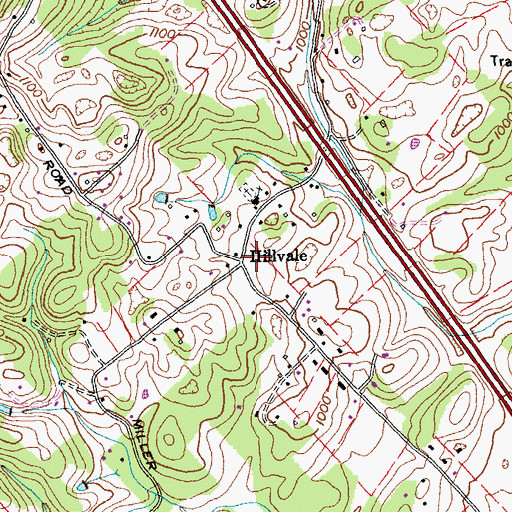Topographic Map of Hillvale, TN