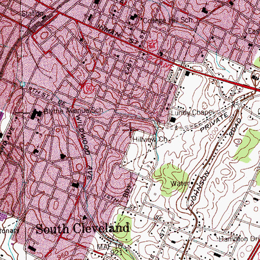 Topographic Map of Hillview Church, TN