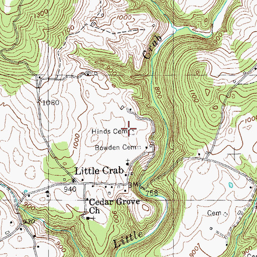 Topographic Map of Hinds Cemetery, TN