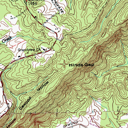 Topographic Map of Hinds Gap, TN