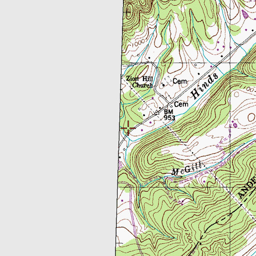 Topographic Map of Hinds Valley, TN