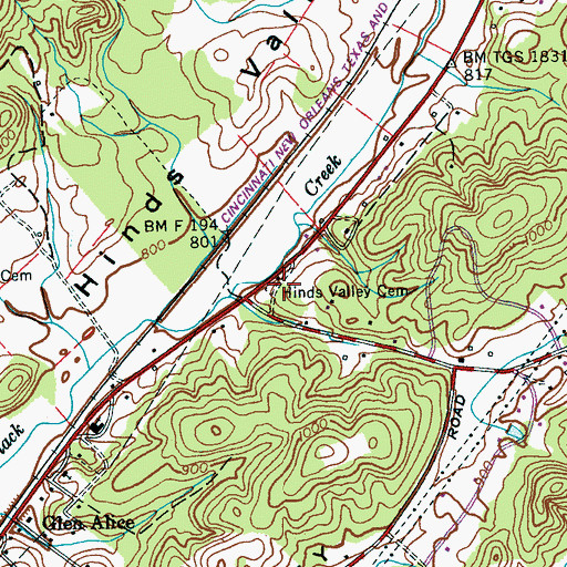 Topographic Map of Hinds Valley Cemetery, TN