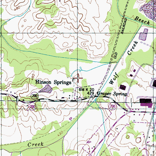 Topographic Map of Hinson Springs, TN
