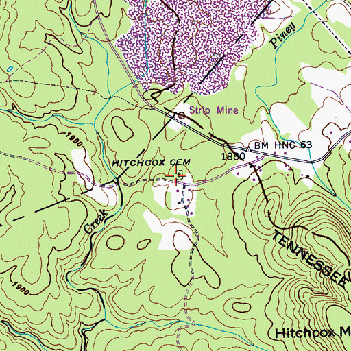 Topographic Map of Hitchcox Cemetery, TN