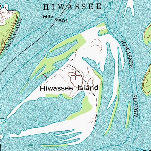 Topographic Map of Hiwassee Island, TN