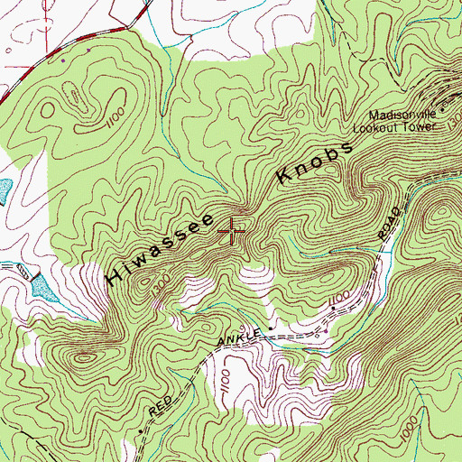 Topographic Map of Hiwassee Knobs, TN