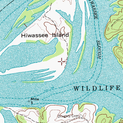 Topographic Map of Hiwassee Wildlife Refuge, TN