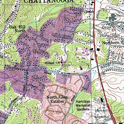 Topographic Map of Hixson Church, TN