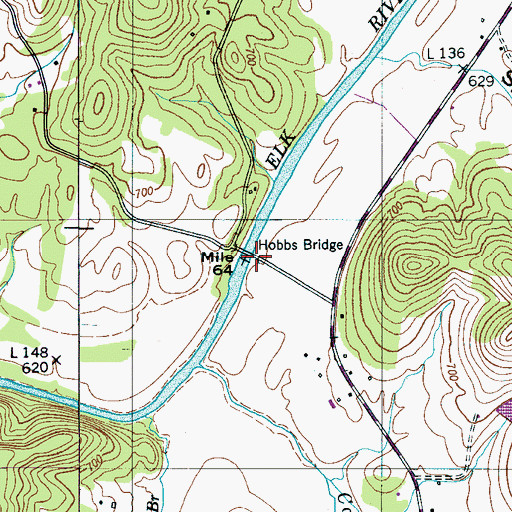 Topographic Map of Hobbs Bridge, TN