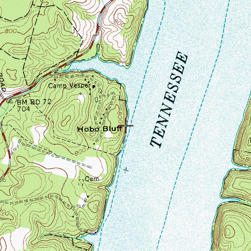 Topographic Map of Hobo Bluff, TN