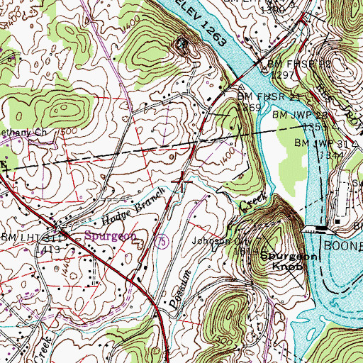 Topographic Map of Hodge Branch, TN