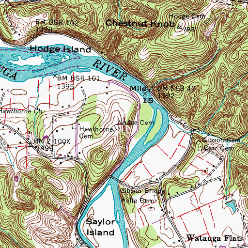 Topographic Map of Hodge Cemetery, TN